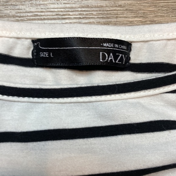 Dazy Striped Black and White Crop Top Spaghetti Strap Tank w/ Bow - Picture 3 of 6
